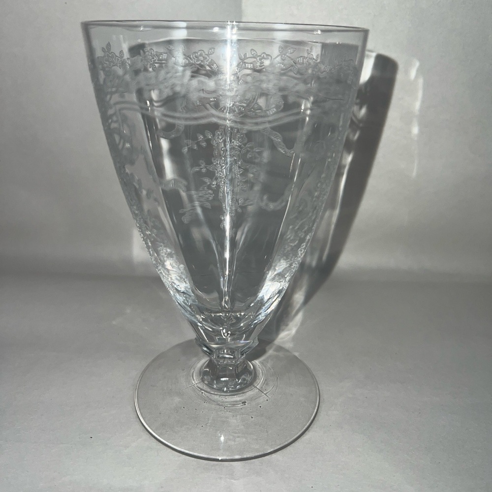 Glass Footed Clear Intricate Floral Etched Tumbler Vintage Elegant Wine Water - Picture 6 of 8